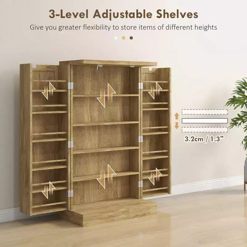 Dispensa da Cucina Autoportante, Armadio Contenitore da Cucina con Scaffale a 5 Livelli, 12 Portaspezie, Ripiani Regolabili