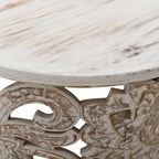 Tavolino Royal Hampton Alina in Legno di Mango Lavorato a Mano con Intaglio Floreale, Finitura Bianca Decapata, 33 Pollici
