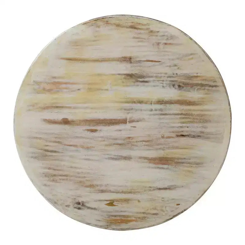 Tavolino Royal Hampton Alina in Legno di Mango Lavorato a Mano con Intaglio Floreale, Finitura Bianca Decapata, 33 Pollici