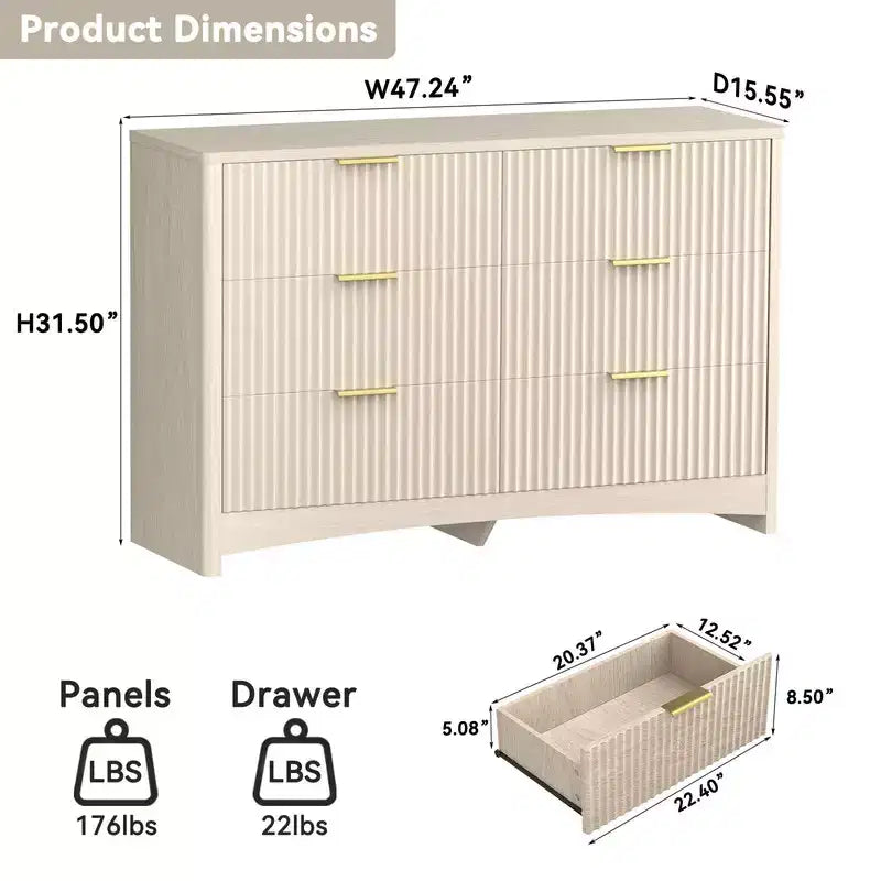 Cassettiera in legno a 6 cassetti, soluzione di archiviazione moderna per camere da letto, soggiorni e corridoi, con grande capacità ed elegante finitura in legno naturale