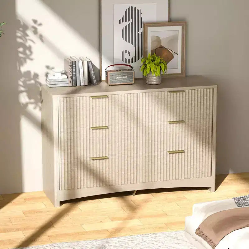 Cassettiera in legno a 6 cassetti, soluzione di archiviazione moderna per camere da letto, soggiorni e corridoi, con grande capacità ed elegante finitura in legno naturale