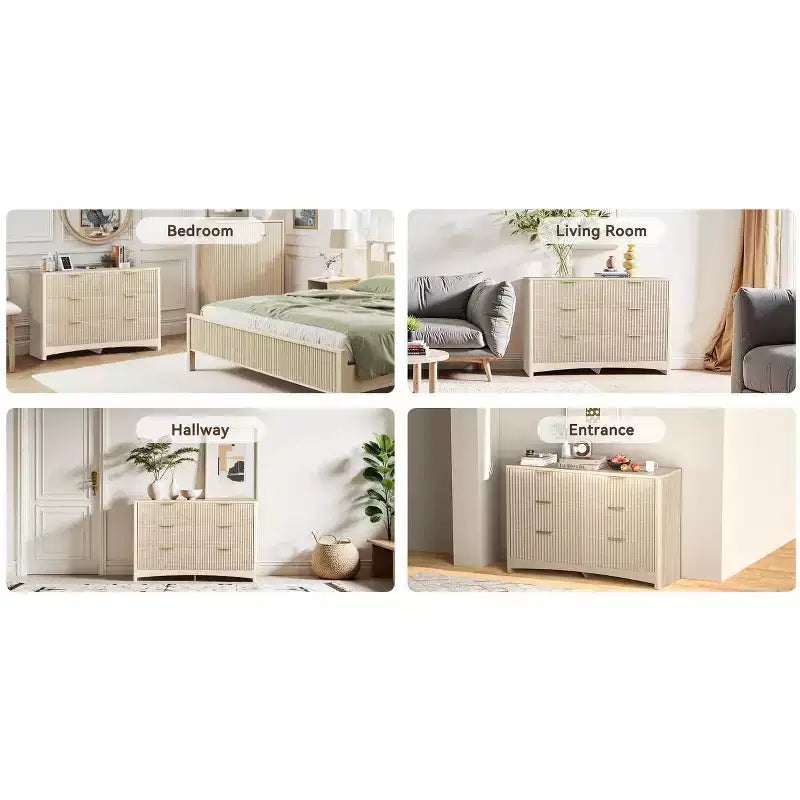 Cassettiera in legno a 6 cassetti, soluzione di archiviazione moderna per camere da letto, soggiorni e corridoi, con grande capacità ed elegante finitura in legno naturale