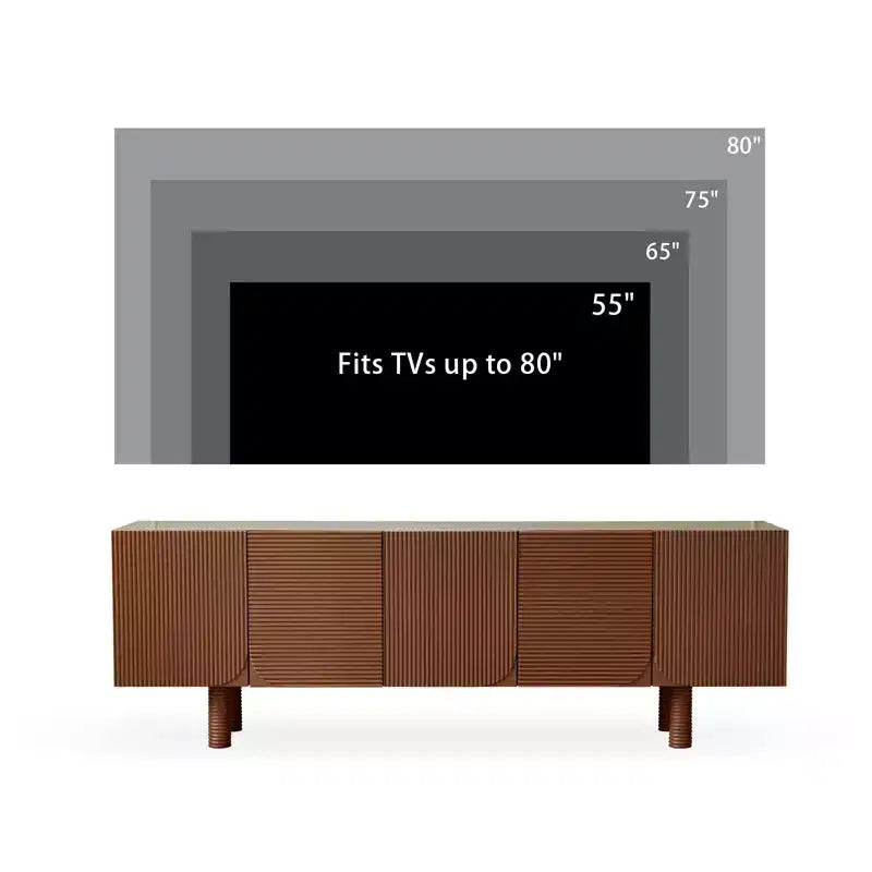 Mobile TV JVNOXK Mid-Century Modern Threaded da 70,9 pollici, adatto per TV fino a 80 pollici, con pannelli delle ante incassati e 4 armadietti, Noce