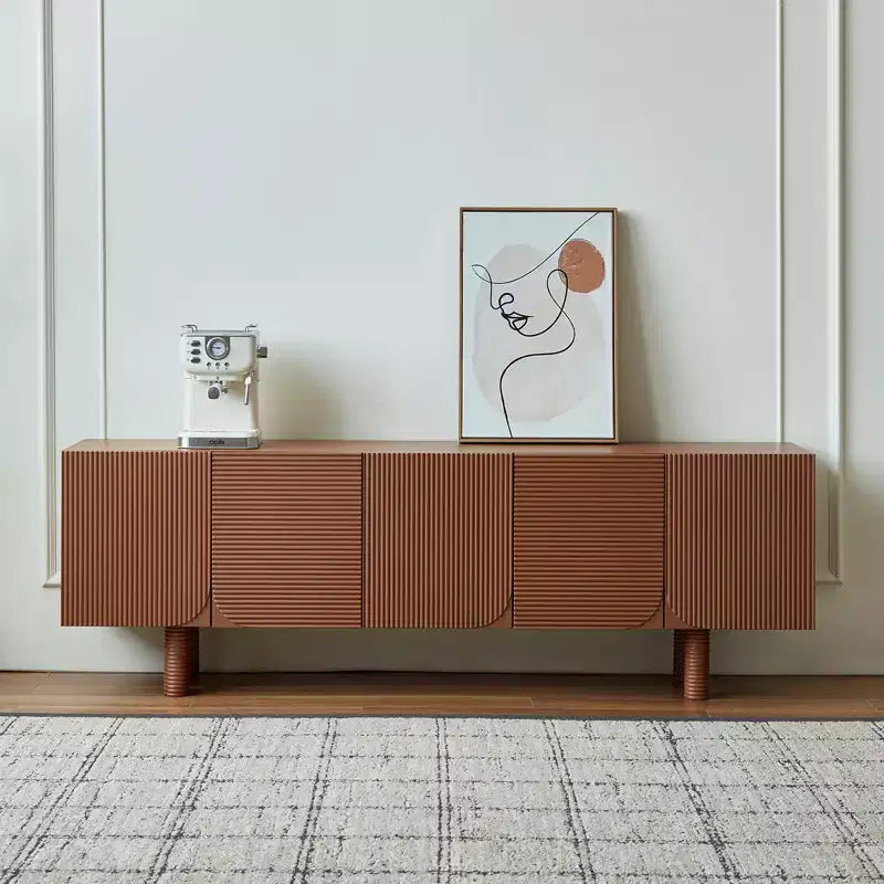 Mobile TV JVNOXK Mid-Century Modern Threaded da 70,9 pollici, adatto per TV fino a 80 pollici, con pannelli delle ante incassati e 4 armadietti, Noce