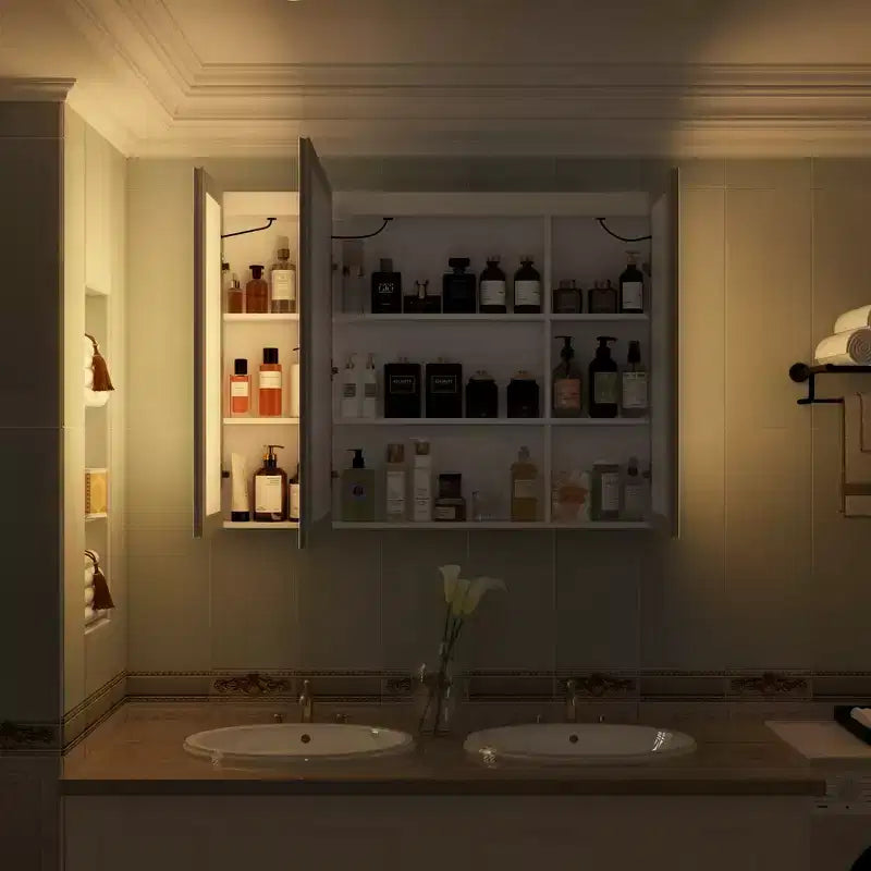 Famapy LED Lighted Medicine Cabinet: Defogging Function, Ample StorageAdjustable Lighting  Elevate Bathroom Style