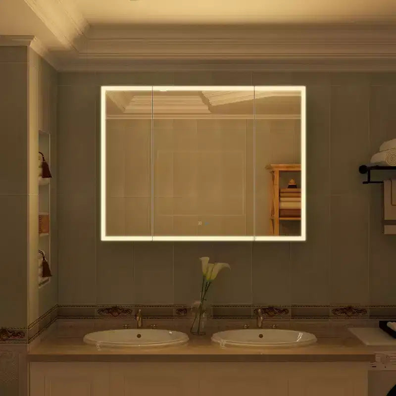 Famapy LED Lighted Medicine Cabinet: Defogging Function, Ample StorageAdjustable Lighting  Elevate Bathroom Style