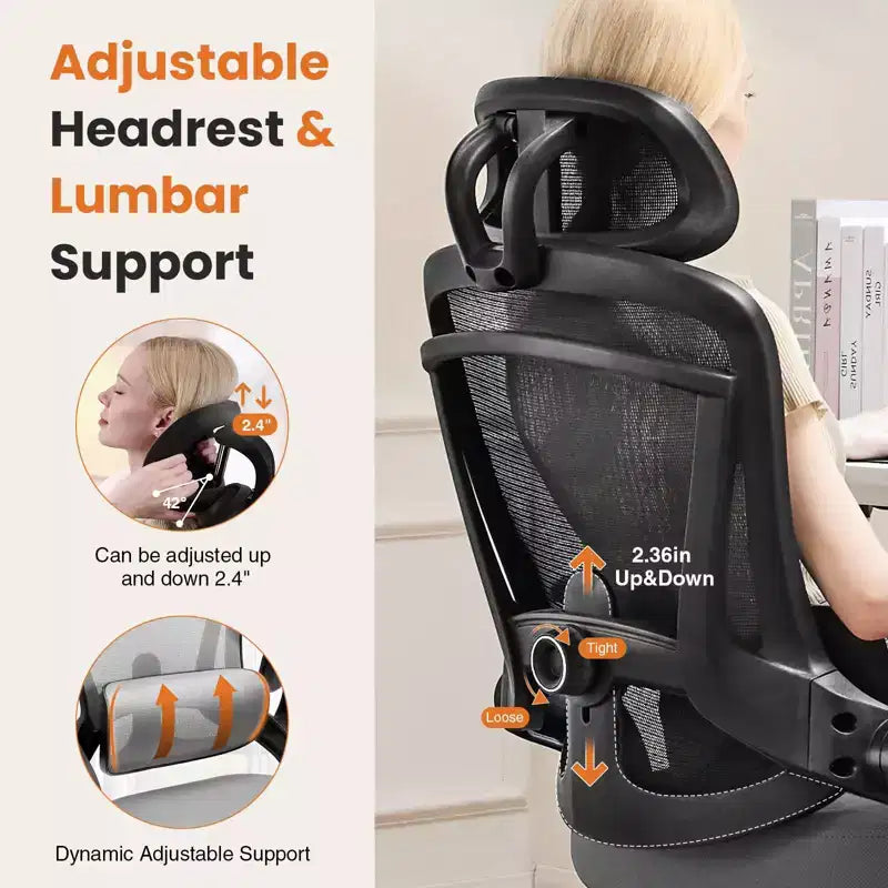 Okak High-Back Ergonomic Office Chair with Adjustable Lumbar Support, Gaming Chair with Mesh Headrest, Computer Chair for Home, Office
