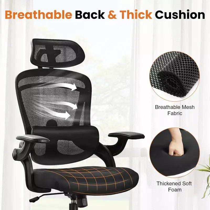 Okak High-Back Ergonomic Office Chair with Adjustable Lumbar Support, Gaming Chair with Mesh Headrest, Computer Chair for Home, Office