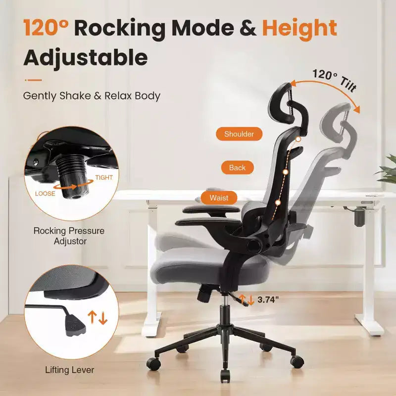 Okak High-Back Ergonomic Office Chair with Adjustable Lumbar Support, Gaming Chair with Mesh Headrest, Computer Chair for Home, Office