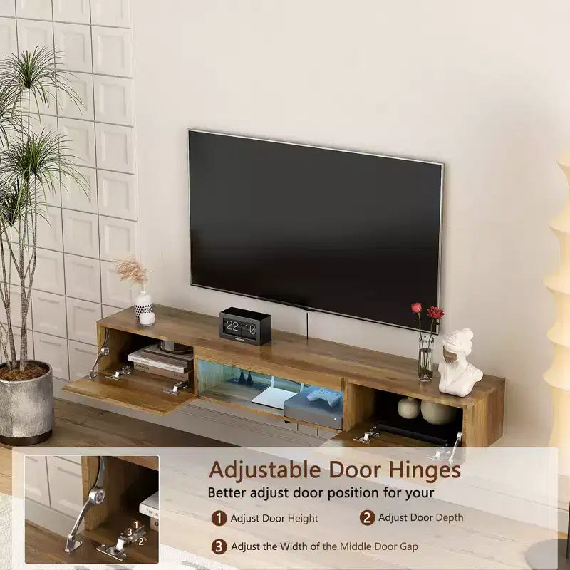 Floating TV Stand, Wall Mounted TV Shelf with 16 LED Lights & Power Outlet, Wall Mounted Console Table