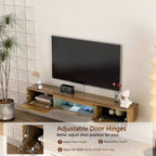 Floating TV Stand, Wall Mounted TV Shelf with 16 LED Lights & Power Outlet, Wall Mounted Console Table