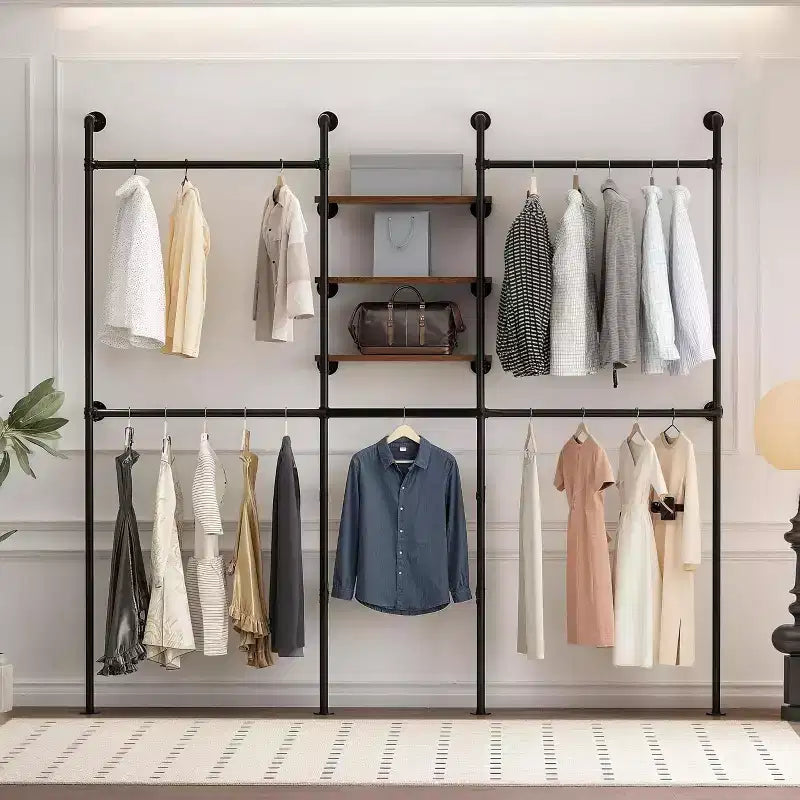 114 Garment Rack Wall Mounted Clothes Rack, 1000 lbs Industrial Pipe Clothing Racks, Heavy Duty Storage Wardrobe Closet Kit Walk in Closet Systems