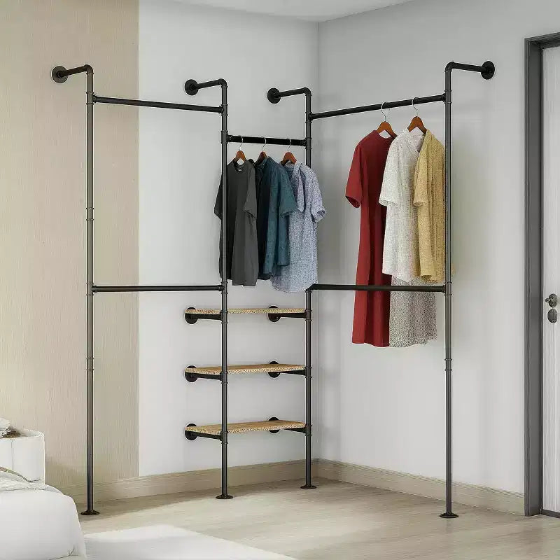 114 Garment Rack Wall Mounted Clothes Rack, 1000 lbs Industrial Pipe Clothing Racks, Heavy Duty Storage Wardrobe Closet Kit Walk in Closet Systems