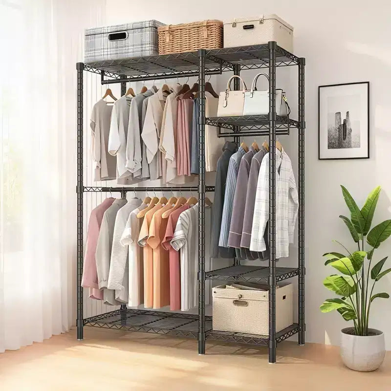 114 Garment Rack Wall Mounted Clothes Rack, 1000 lbs Industrial Pipe Clothing Racks, Heavy Duty Storage Wardrobe Closet Kit Walk in Closet Systems