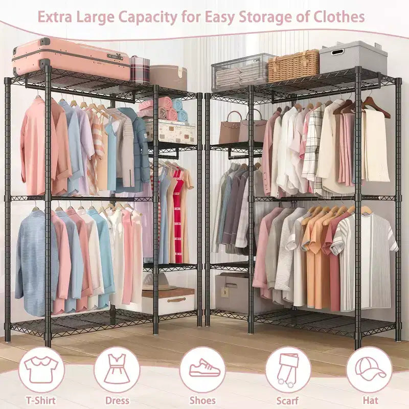 114 Garment Rack Wall Mounted Clothes Rack, 1000 lbs Industrial Pipe Clothing Racks, Heavy Duty Storage Wardrobe Closet Kit Walk in Closet Systems