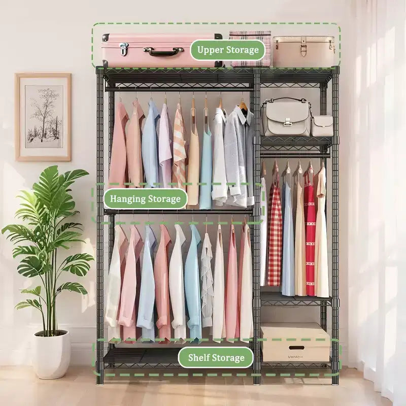 114 Garment Rack Wall Mounted Clothes Rack, 1000 lbs Industrial Pipe Clothing Racks, Heavy Duty Storage Wardrobe Closet Kit Walk in Closet Systems