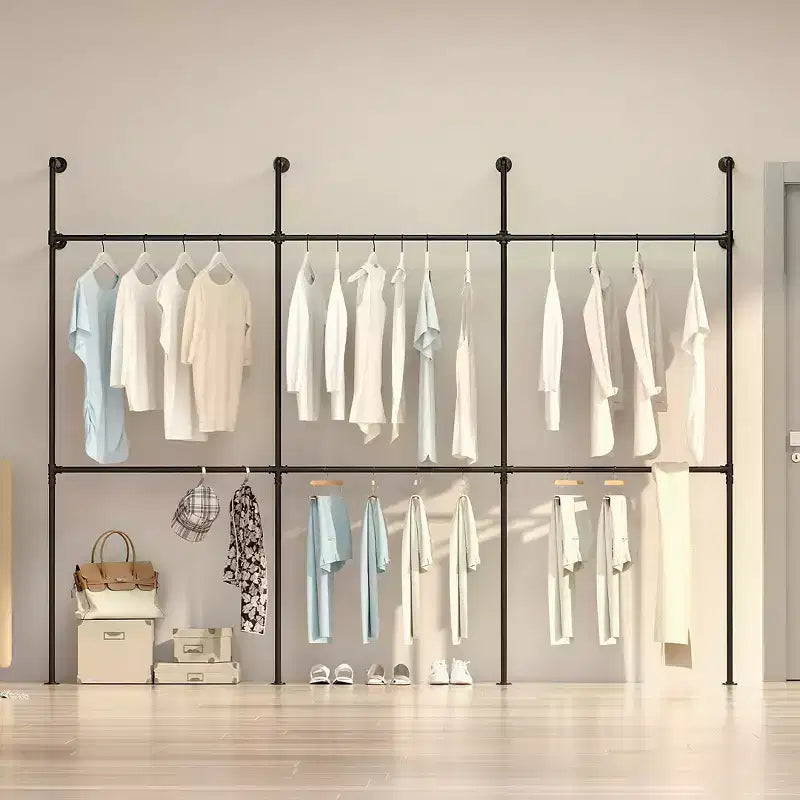 114 Garment Rack Wall Mounted Clothes Rack, 1000 lbs Industrial Pipe Clothing Racks, Heavy Duty Storage Wardrobe Closet Kit Walk in Closet Systems