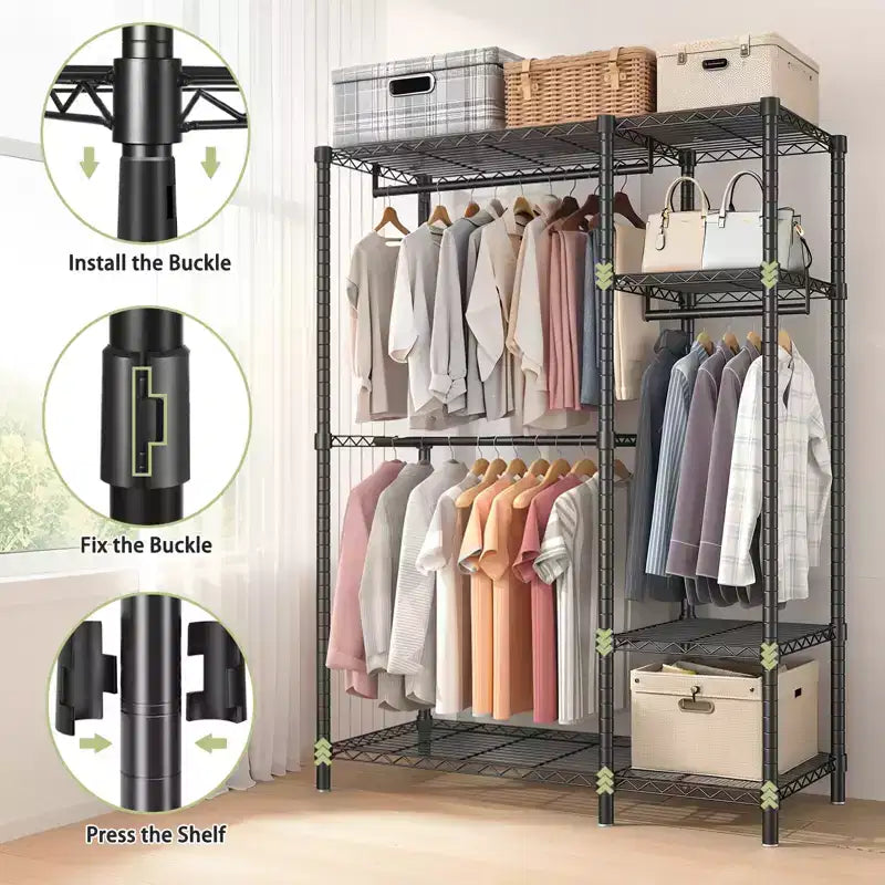 114 Garment Rack Wall Mounted Clothes Rack, 1000 lbs Industrial Pipe Clothing Racks, Heavy Duty Storage Wardrobe Closet Kit Walk in Closet Systems
