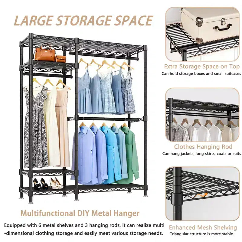 114 Garment Rack Wall Mounted Clothes Rack, 1000 lbs Industrial Pipe Clothing Racks, Heavy Duty Storage Wardrobe Closet Kit Walk in Closet Systems