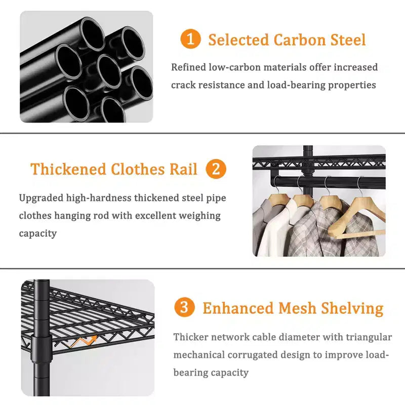 114 Garment Rack Wall Mounted Clothes Rack, 1000 lbs Industrial Pipe Clothing Racks, Heavy Duty Storage Wardrobe Closet Kit Walk in Closet Systems
