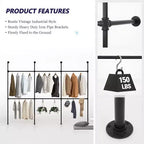 114 Garment Rack Wall Mounted Clothes Rack, 1000 lbs Industrial Pipe Clothing Racks, Heavy Duty Storage Wardrobe Closet Kit Walk in Closet Systems