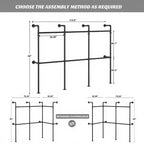 114 Garment Rack Wall Mounted Clothes Rack, 1000 lbs Industrial Pipe Clothing Racks, Heavy Duty Storage Wardrobe Closet Kit Walk in Closet Systems
