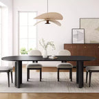 PexFix 79 Tavolo da Pranzo Ovale per 6-8 con Piano a Bordo Curvo e Base in Rattan Intrecciato Tavolo da Cucina Moderno Stile Rustico per Soggiorno Sala da Pranzo Nero