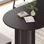 PexFix 79 Tavolo da Pranzo Ovale per 6-8 con Piano a Bordo Curvo e Base in Rattan Intrecciato Tavolo da Cucina Moderno Stile Rustico per Soggiorno Sala da Pranzo Nero