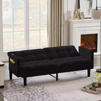 MAYEERTY Velvet Futon Couch Convertible Folding Three Seater Sofa Bed Tufted Couch for Apartment Black