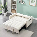 MAYEERTY Modern Velevt Loveseat Sleeper Sofa Couch Pull Out Bed with Toss Pillows Pockets for Living Room Bedroom Beige