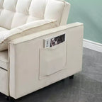MAYEERTY Modern Velevt Loveseat Sleeper Sofa Couch Pull Out Bed with Toss Pillows Pockets for Living Room Bedroom Beige
