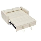 MAYEERTY Modern Velevt Loveseat Sleeper Sofa Couch Pull Out Bed with Toss Pillows Pockets for Living Room Bedroom Beige