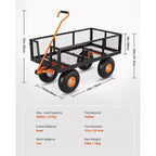 Carrello in acciaio per impieghi gravosi con maniglia girevole a 180° versatile, sponde rimovibili e ruote da 10 pollici per l'uso in cucina o in giardino
