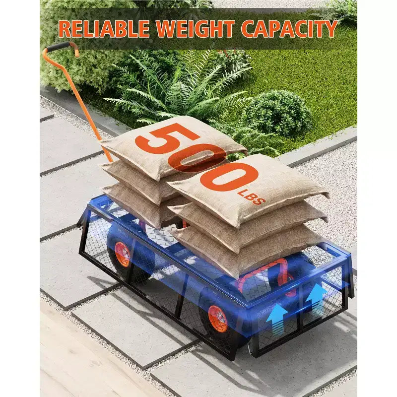 Carrello in acciaio per impieghi gravosi con maniglia girevole a 180° versatile, sponde rimovibili e ruote da 10 pollici per l'uso in cucina o in giardino
