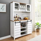 Mobile Bar in Stile Rustico da 70 Pollici con Ante Scorrevoli a Stalla e Vano Contenitore, Credenza Alta da Cucina con Porta-Vino e Bicchieri, Dispensa per Sala da Pranzo