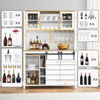 Mobile Bar in Stile Rustico da 70 Pollici con Ante Scorrevoli a Stalla e Vano Contenitore, Credenza Alta da Cucina con Porta-Vino e Bicchieri, Dispensa per Sala da Pranzo