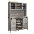 Mobile Bar in Stile Rustico da 70 Pollici con Ante Scorrevoli a Stalla e Vano Contenitore, Credenza Alta da Cucina con Porta-Vino e Bicchieri, Dispensa per Sala da Pranzo