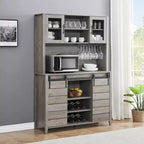 Mobile Bar in Stile Rustico da 70 Pollici con Ante Scorrevoli a Stalla e Vano Contenitore, Credenza Alta da Cucina con Porta-Vino e Bicchieri, Dispensa per Sala da Pranzo