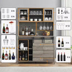 Mobile Bar in Stile Rustico da 70 Pollici con Ante Scorrevoli a Stalla e Vano Contenitore, Credenza Alta da Cucina con Porta-Vino e Bicchieri, Dispensa per Sala da Pranzo