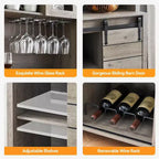 Mobile Bar in Stile Rustico da 70 Pollici con Ante Scorrevoli a Stalla e Vano Contenitore, Credenza Alta da Cucina con Porta-Vino e Bicchieri, Dispensa per Sala da Pranzo