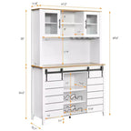 Mobile Bar in Stile Rustico da 70 Pollici con Ante Scorrevoli a Stalla e Vano Contenitore, Credenza Alta da Cucina con Porta-Vino e Bicchieri, Dispensa per Sala da Pranzo
