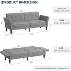 Futon Sofa Bed, Convertible Sofa Bed with Adjustable Backrest and Armrests, Modern Futon Double Sofa Bed for Living Room Bedroom Apartment
