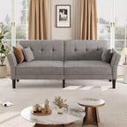 Futon Sofa Bed, Convertible Sofa Bed with Adjustable Backrest and Armrests, Modern Futon Double Sofa Bed for Living Room Bedroom Apartment