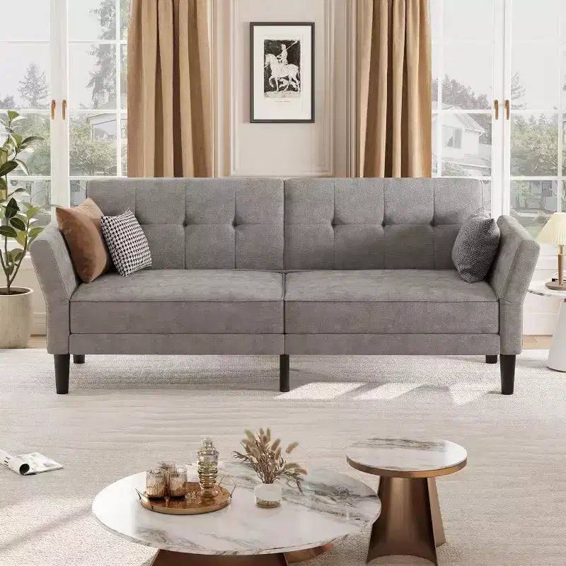 Futon Sofa Bed, Convertible Sofa Bed with Adjustable Backrest and Armrests, Modern Futon Double Sofa Bed for Living Room Bedroom Apartment