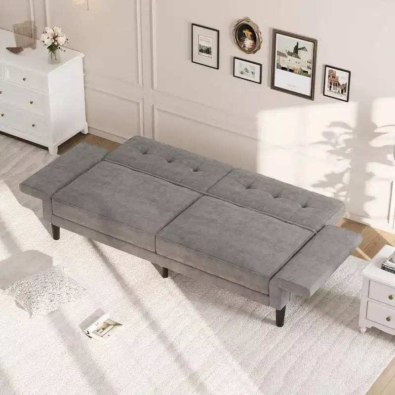 Futon Sofa Bed, Convertible Sofa Bed with Adjustable Backrest and Armrests, Modern Futon Double Sofa Bed for Living Room Bedroom Apartment