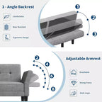 Futon Sofa Bed, Convertible Sofa Bed with Adjustable Backrest and Armrests, Modern Futon Double Sofa Bed for Living Room Bedroom Apartment