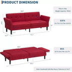Futon Sofa Bed, Convertible Sofa Bed with Adjustable Backrest and Armrests, Modern Futon Double Sofa Bed for Living Room Bedroom Apartment