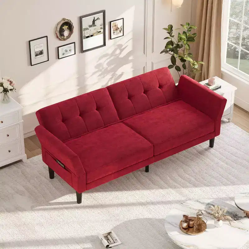 Futon Sofa Bed, Convertible Sofa Bed with Adjustable Backrest and Armrests, Modern Futon Double Sofa Bed for Living Room Bedroom Apartment