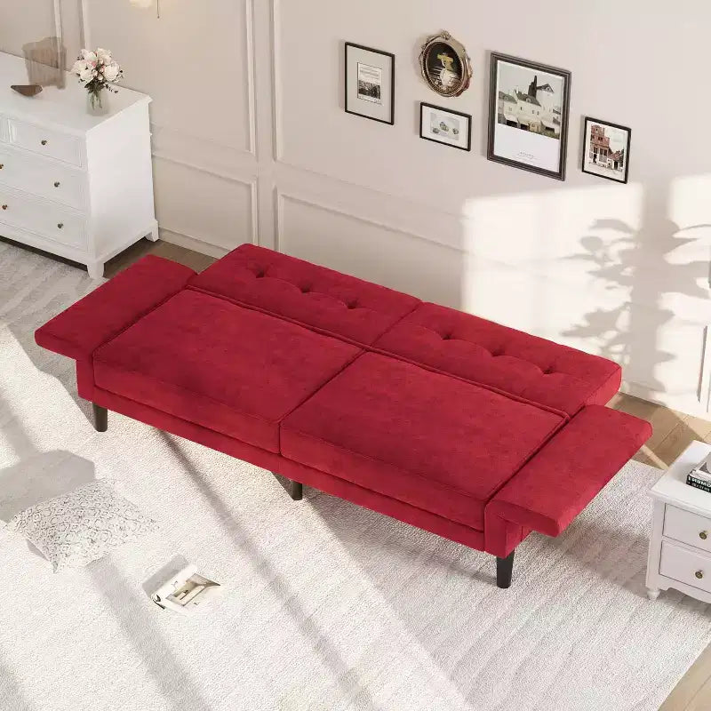 Futon Sofa Bed, Convertible Sofa Bed with Adjustable Backrest and Armrests, Modern Futon Double Sofa Bed for Living Room Bedroom Apartment