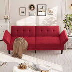 Futon Sofa Bed, Convertible Sofa Bed with Adjustable Backrest and Armrests, Modern Futon Double Sofa Bed for Living Room Bedroom Apartment